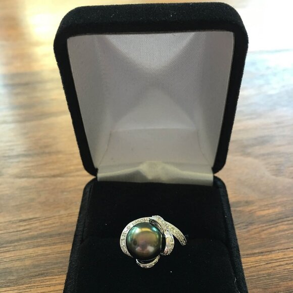 💎BRAND NEW 18K White Gold Tahitian Pearl & Diamond Ring - Never Worn!💎 - Picture 2 of 14